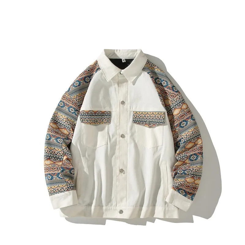 Male Spring And Autumn Design Sense Minority China-Fashion Ruffian Handsome Print Jacket Large Size Retro Niche Splicing Jacket Coat - Image 5