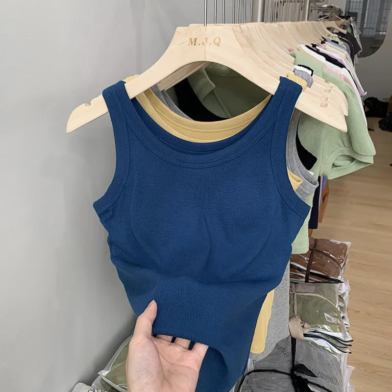 European Chest Cushion Threaded Sling Sports Vest Women Wear Sleeveless Sleeveless Jacket With Backing-Proof In Summer - Image 6