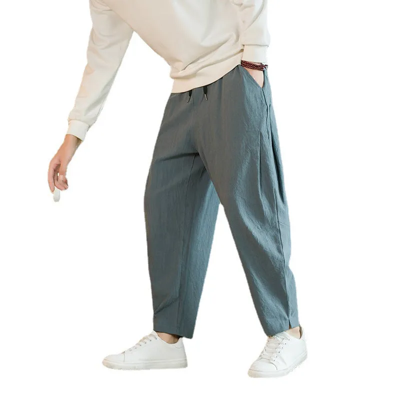 Style Men's Pants 2024 New Summer Linen Pants Loose Trend Cotton Linen Small Feet Harun Casual Pants - Image 5