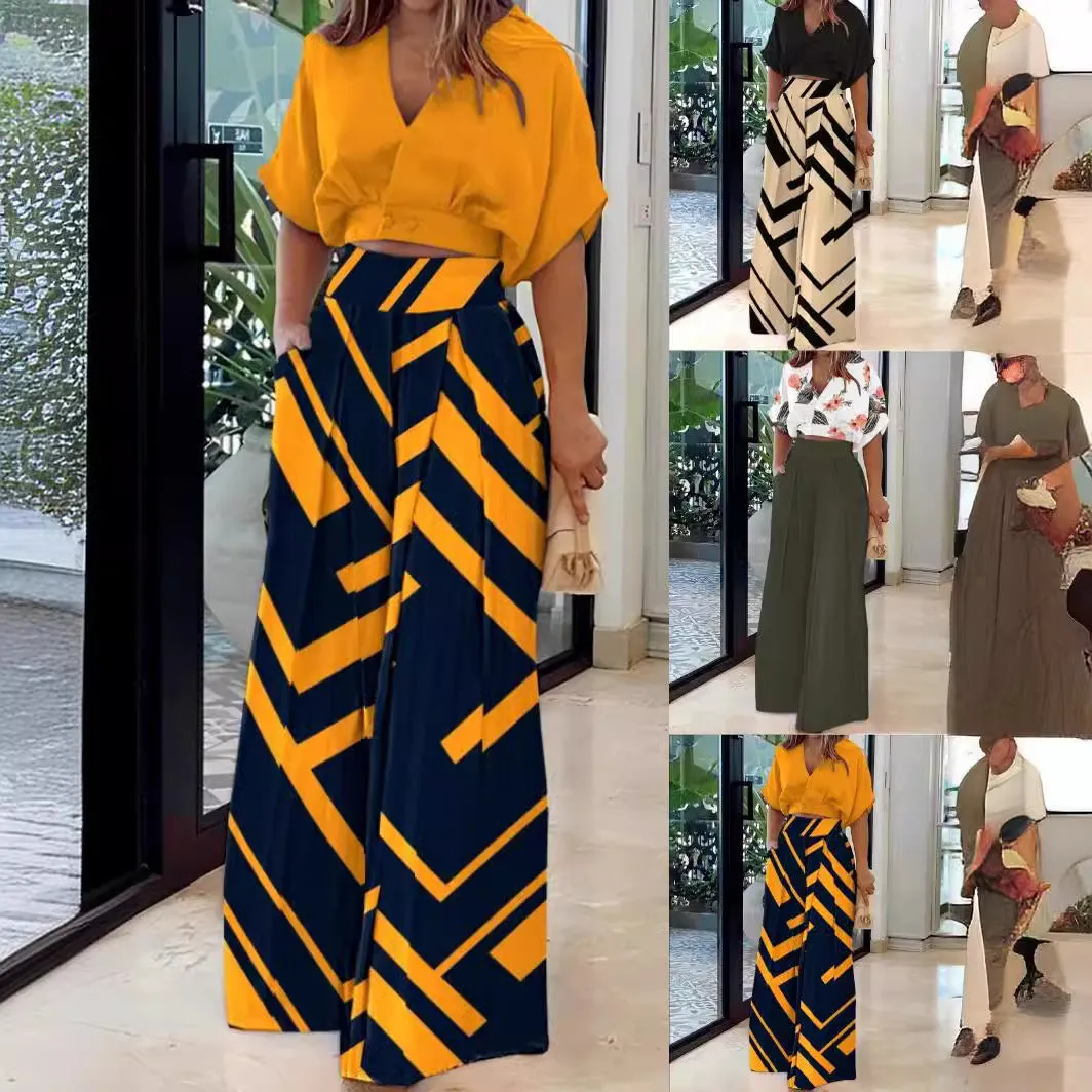 Znbbw Autumn New V-Collar Short-Sleeved Trousers Temperament Commuter Two-Piece Set - Image 6