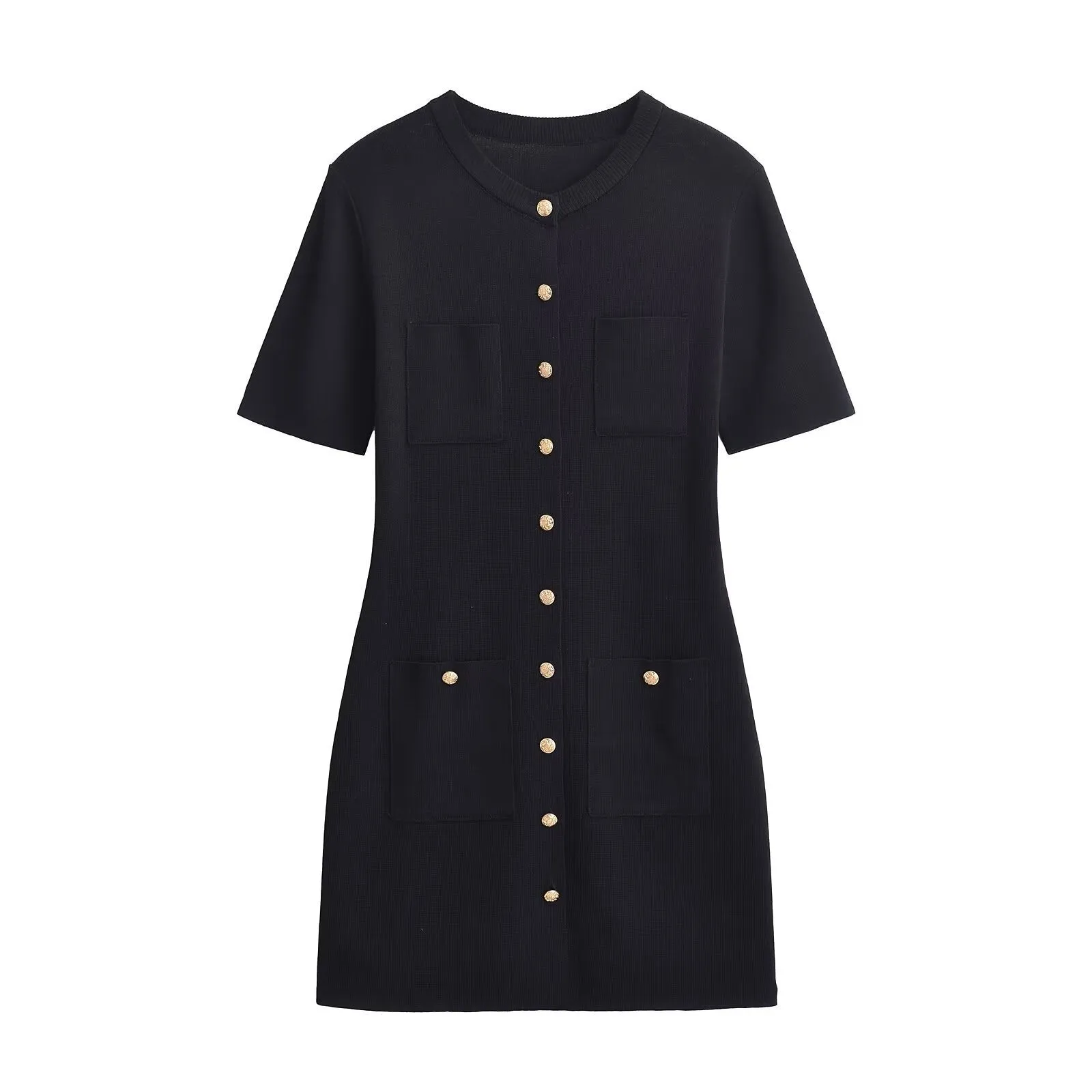 Znbbw Style French Round Collar Single-Breasted Button Design Feeling Slim Hip Knitted Dress Women 3471011