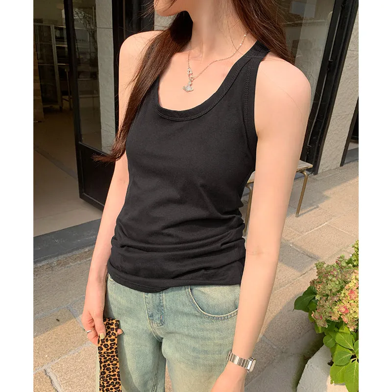 Korean Version Of Solid Color Sling Vest Women's Summer New Design Sense Slim Thin Style Outside Wear Bottom Short Jacket - Image 7