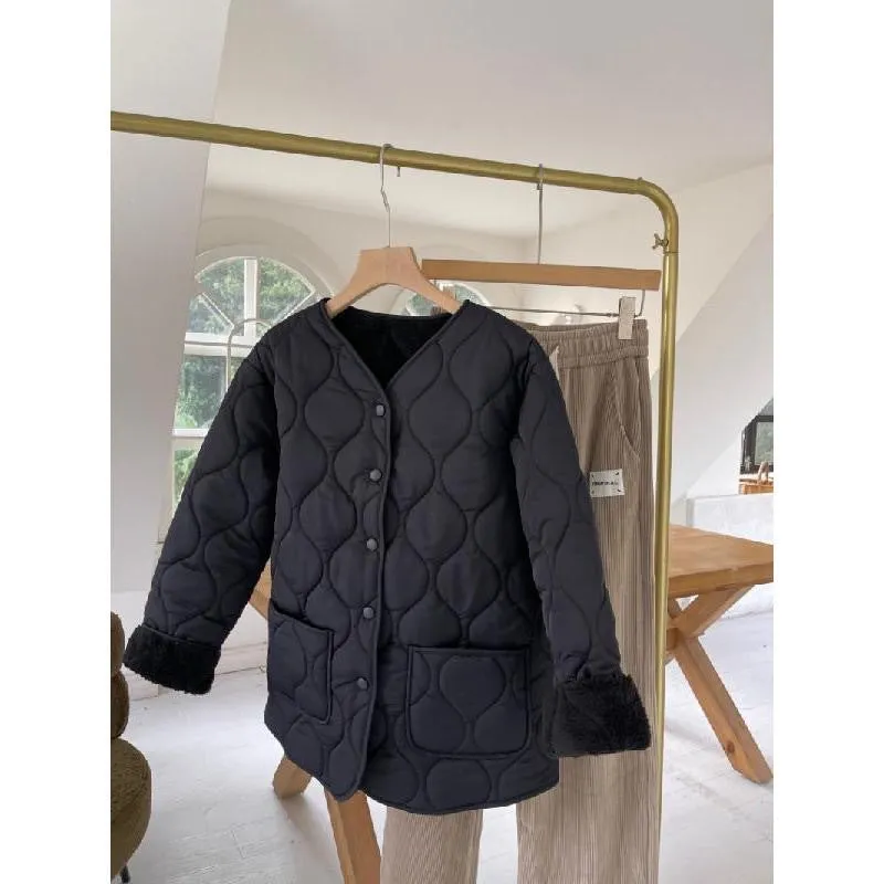 Wool Splicing Down Cotton Jacket Female Winter 2024 The Korean Version Of Loose Diamond Case Light Warm Cotton-Padded Jacket Padded Jacket Coat - Image 6