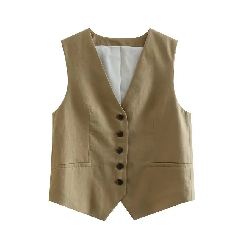 Znbbw Autumn Style New Style Tooling Style Solid Color Slim Vest Shorts Leisure Suit - Image 16