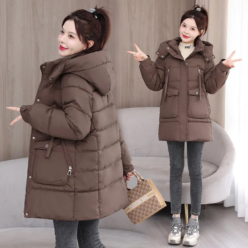 Clothes Female In The Long Style 2024 New Korean Version Loose Large Size Thick Down Cotton-Padded Jacket Foreign Style High-Grade All-Match Cotton-Padded Clothes - Image 4