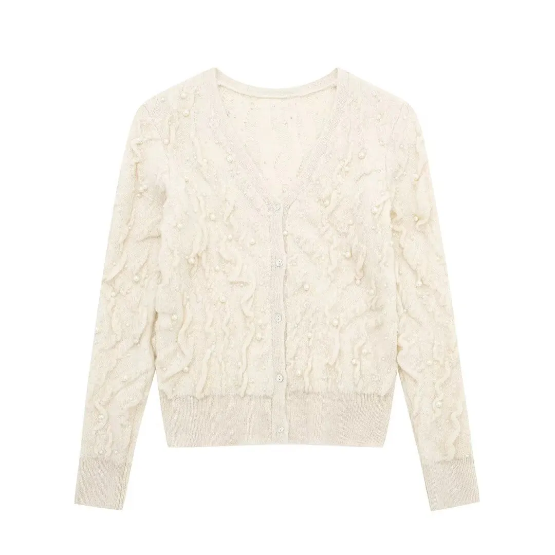 Znbbw New Artificial Pearl Textured Knitted Coat 9598278