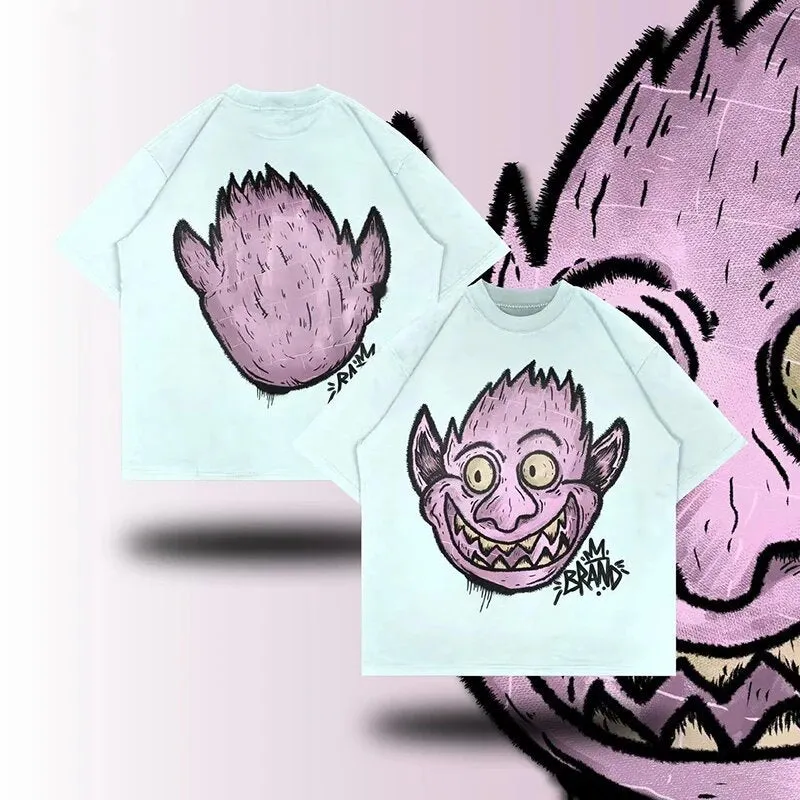 Znbbw T-Shirt Men's Hip Hop Animation Exaggerated Printed T-Shirt Super Big Goth Harajuku Street Clothing Casual Top