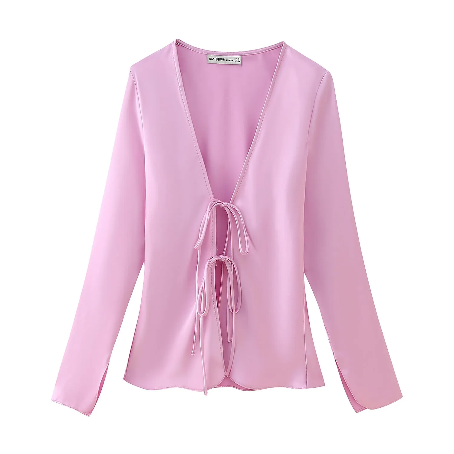 Znbbw Bowknot Silk Satin Long-Sleeved Shirt In Spring