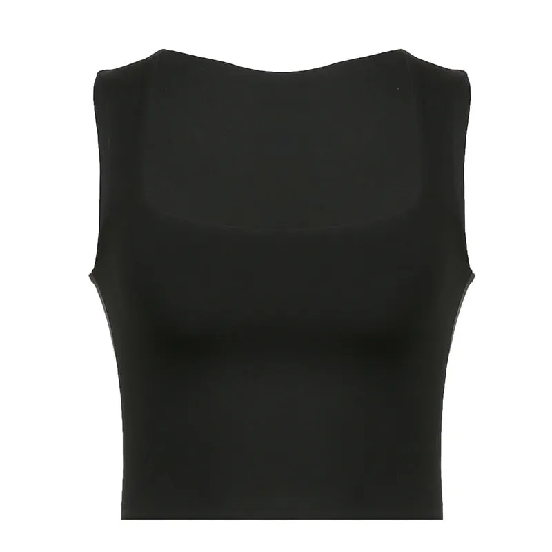 2024 Chinese New Year Women's Wear Street Spicy Style Fashion Square Collar Basic Slim Sleeveless Vest Woman