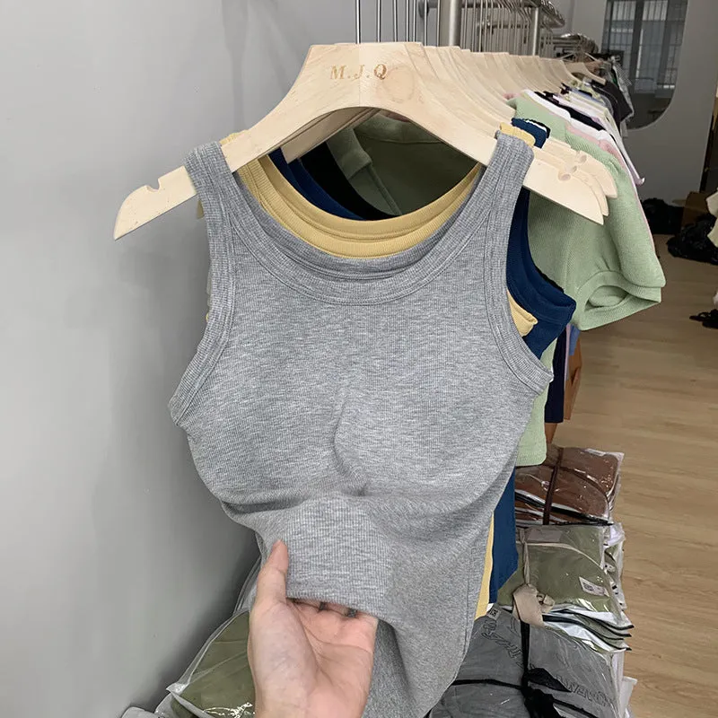 European Chest Cushion Threaded Sling Sports Vest Women Wear Sleeveless Sleeveless Jacket With Backing-Proof In Summer - Image 8