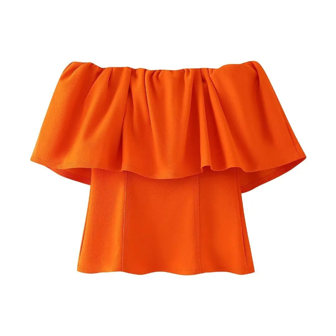 Znbbw 2024 New Street Style One-Word Open-Shoulder Simple Blouse 3644009 - Image 2