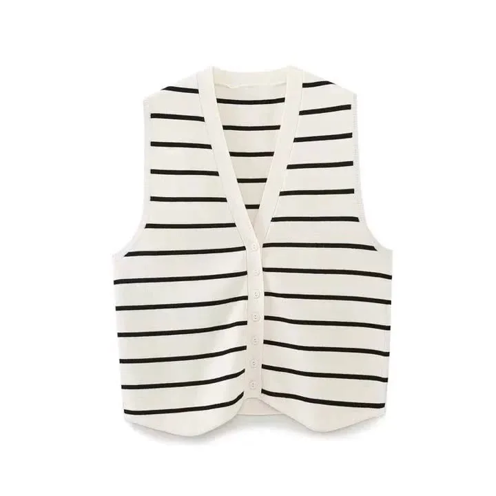 Znbbw Women's Street Fashion Urban Leisure Knitted Striped Vest Vest Sweater 3519032 - Image 8