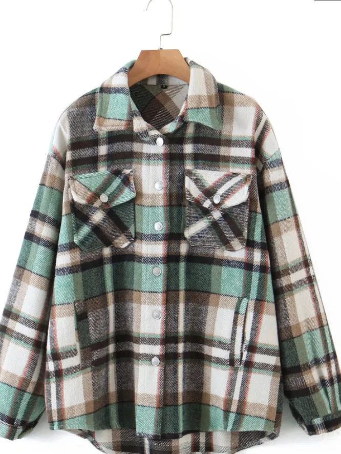 Znbbw Autumn Women's Wear Urban Leisure Woolen Plaid Shirt Jacket