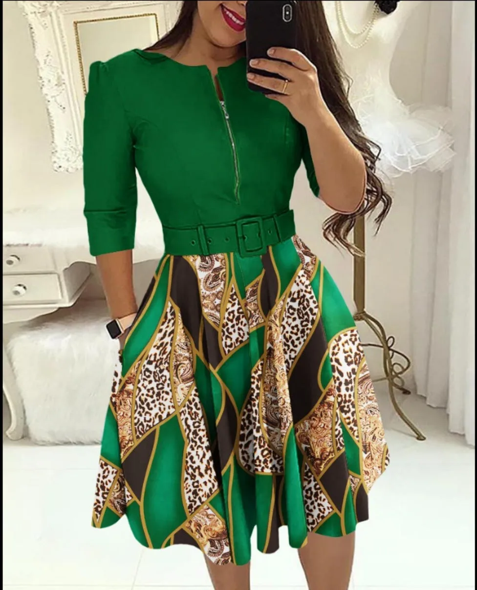 Znbbw New Ladies' Fashionable Long-Sleeved Dress With Belt