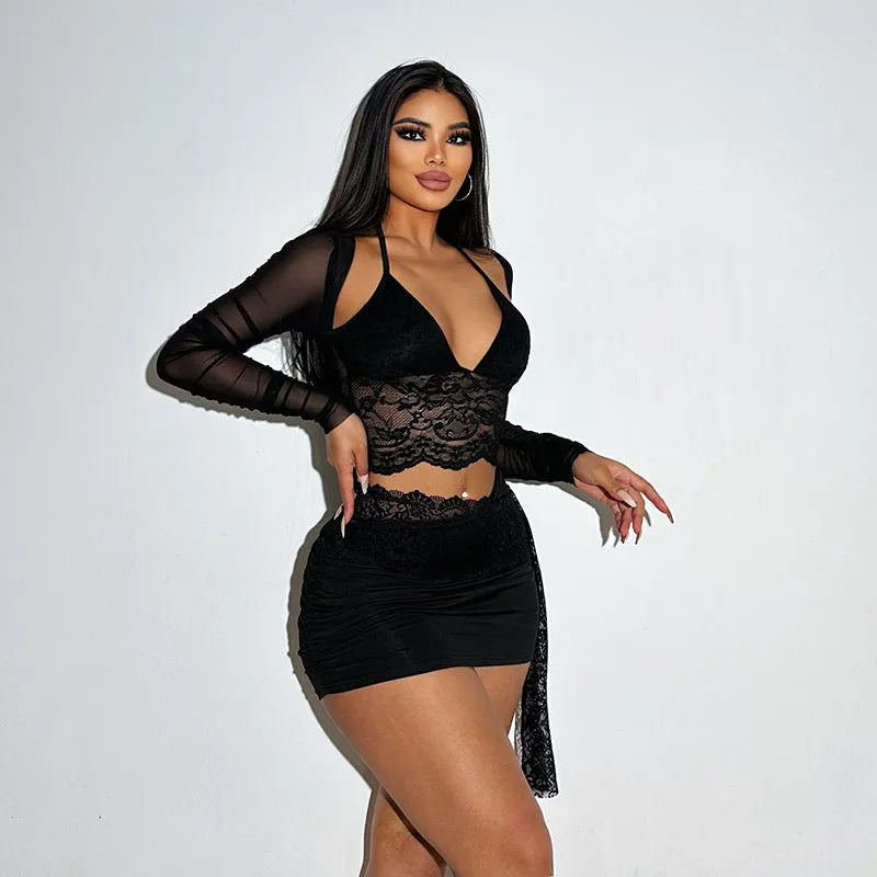 Znbbw Autumn New Fashion Temperament Sexy Deep V Slim Lace Spliced Net Long-Sleeved Dress Woman - Image 4