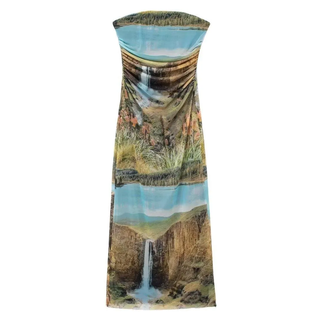 Znbbw Autumn And Winter Women's Wear New Printed Silk Mesh Breast Dress 840587 - Image 11