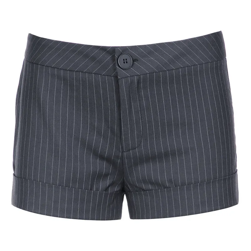 Simple Spice Girl Low Waist Striped Suit Shorts Tight Show Thin Street All Kinds Of Straight Woven Casual Trousers
