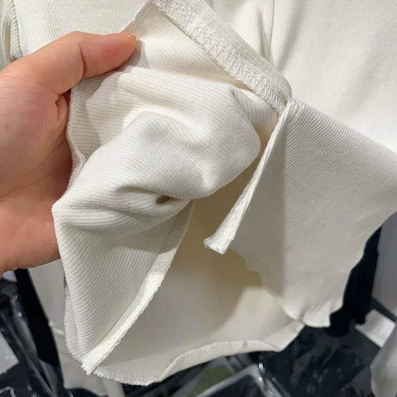 2025 New Spring And Autumn Style Solid Color Semi-Open-Necked Blouse With Split Sleeves And Slimming Short Style With Bottom Shirt - Image 3