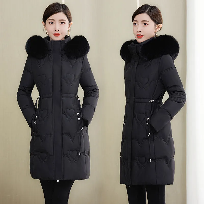 Clothes Female Medium Long Style 2024 Winter New Korean Version Slim Long Cotton-Padded Jacket Add Thick Warm Big Wool Collar Large Size Coat - Image 5