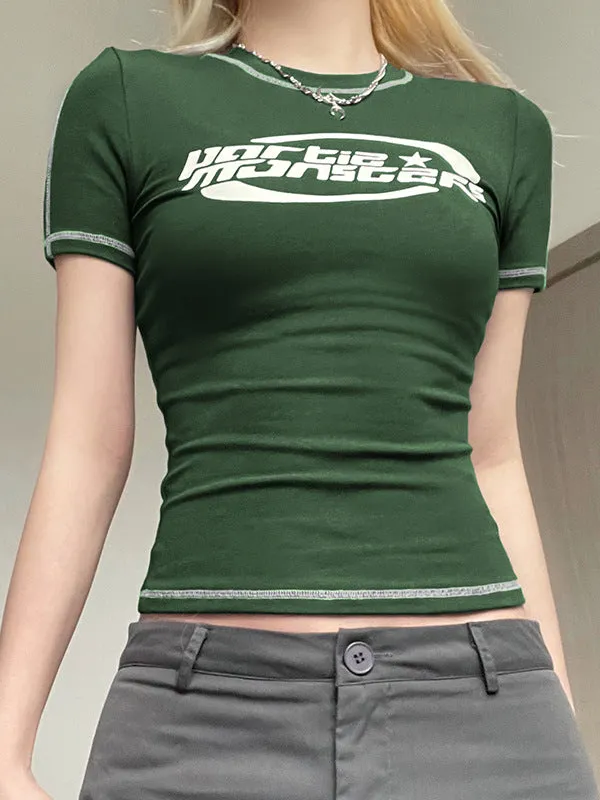 Ins Style Spring And Summer Women's Wear 2024Ins Hot Girls Street Celebrities Gray Function Wind Printed Short-Sleeved T-Shirt Women - Image 2