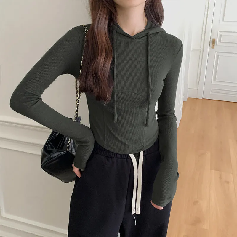 Znbbw Hooded Long-Sleeved T-Shirt For Women In Autumn, The New Bottomed Shirt Is Slim, Slim, Short And Underwear. - Image 5