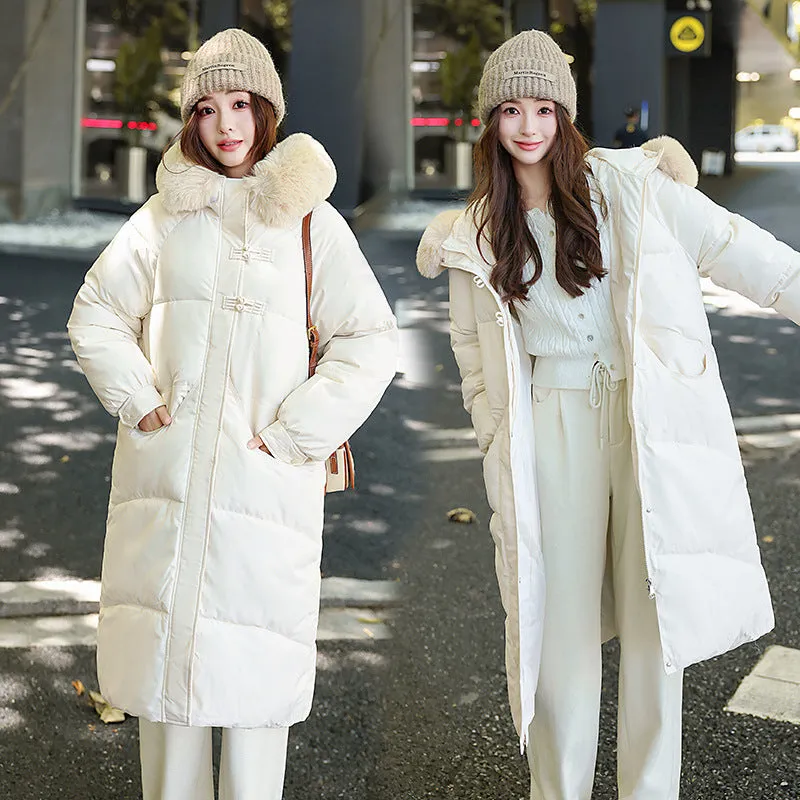 New Winter Milk Shout Down Cotton Suit Female Long Over The Knee Vitality Girl Big Hair Collar Cotton-Padded Jacket Jacket - Image 3