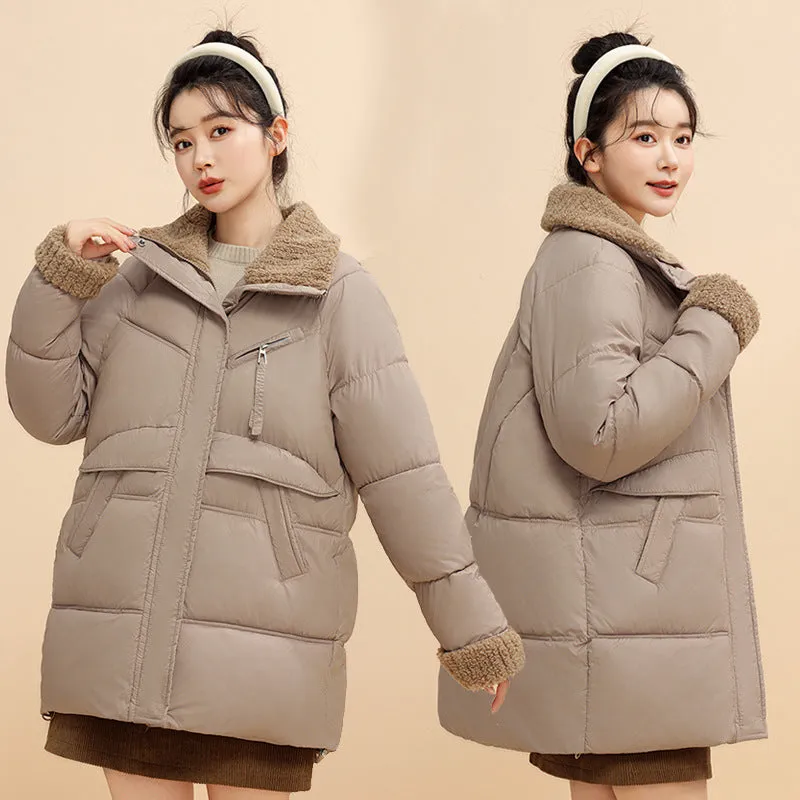Down Cotton Jacket Female Winter 2024 New Loose Lamb Wool Collar Cotton-Padded Jacket And Thick Coat - Image 4
