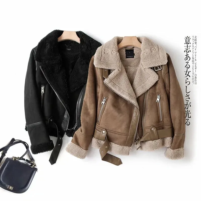 Znbbw And Winter New Suede Suede Thickened Fur Integrated Suit Collar Belt Jacket Jacket - Image 7