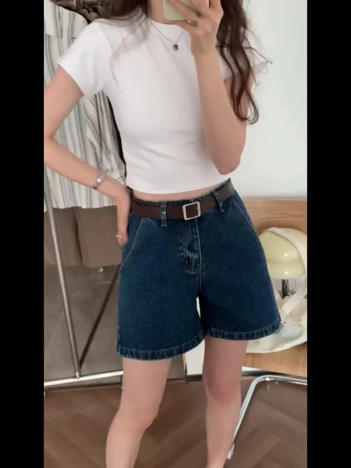 Korean Splicing Design Feel Bottom Shirt Spring And Autumn New Loose High Waist Thin Short-Sleeved T-Shirt Blouse - Image 11