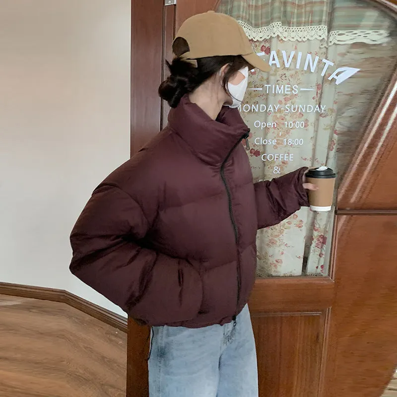 Coffee Color Turtleneck Cotton-Padded Jacket Women's Winter Korean Black Bread Suit Warm Cotton-Padded Clothes Short Cotton-Padded Jacket - Image 3