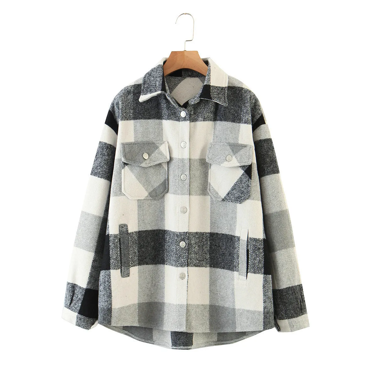 Znbbw Autumn Women's Wear Urban Leisure Woolen Plaid Shirt Jacket - Image 13