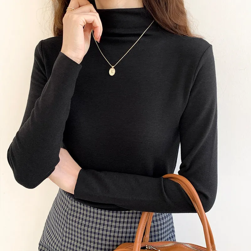 German Velvet Half-High-Necked White Bottomed Blouse In Autumn And Winter With A Standing Collar To Show A Thin And Thickened Frosted Blouse - Image 8