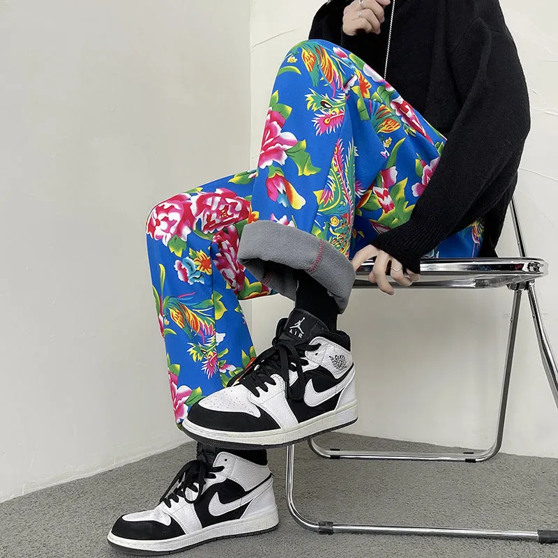 Big Flower Leisure And Velvet Foot Casual Pants Large Size Chinese Wind Peony National Characteristics And Velvet Big Flower Pants - Image 8