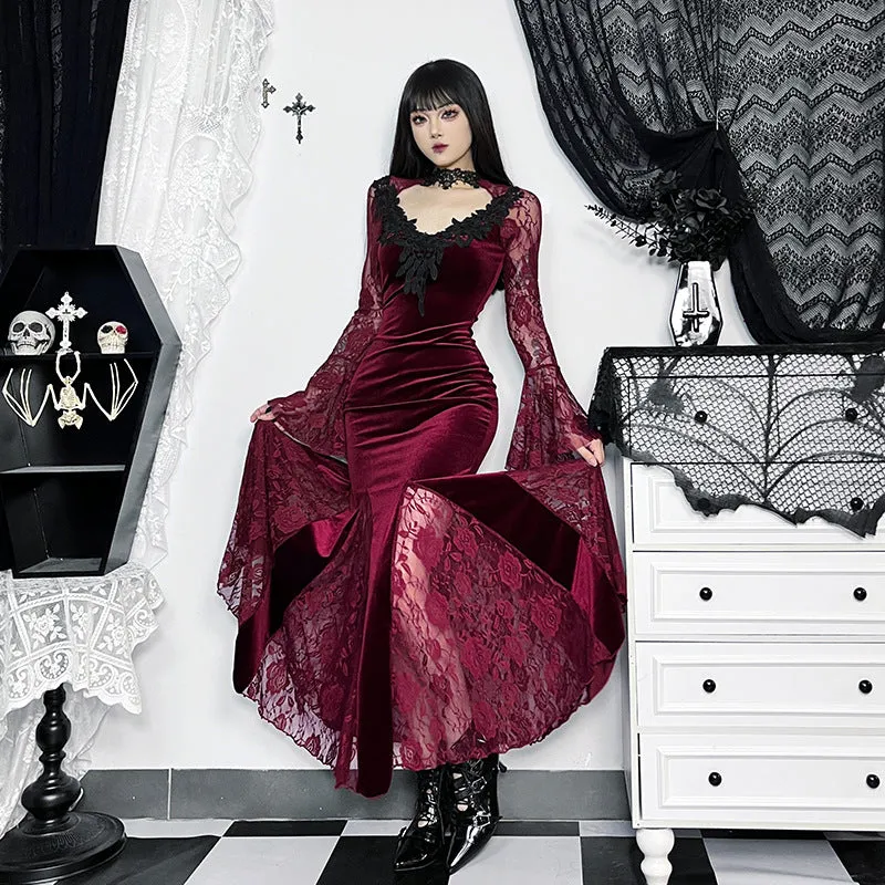 Znbbw Autumn New Style Sexy Micro-Transparent Slim Dress Dark Lace Fishtail Long-Sleeved Dress Woman - Image 2