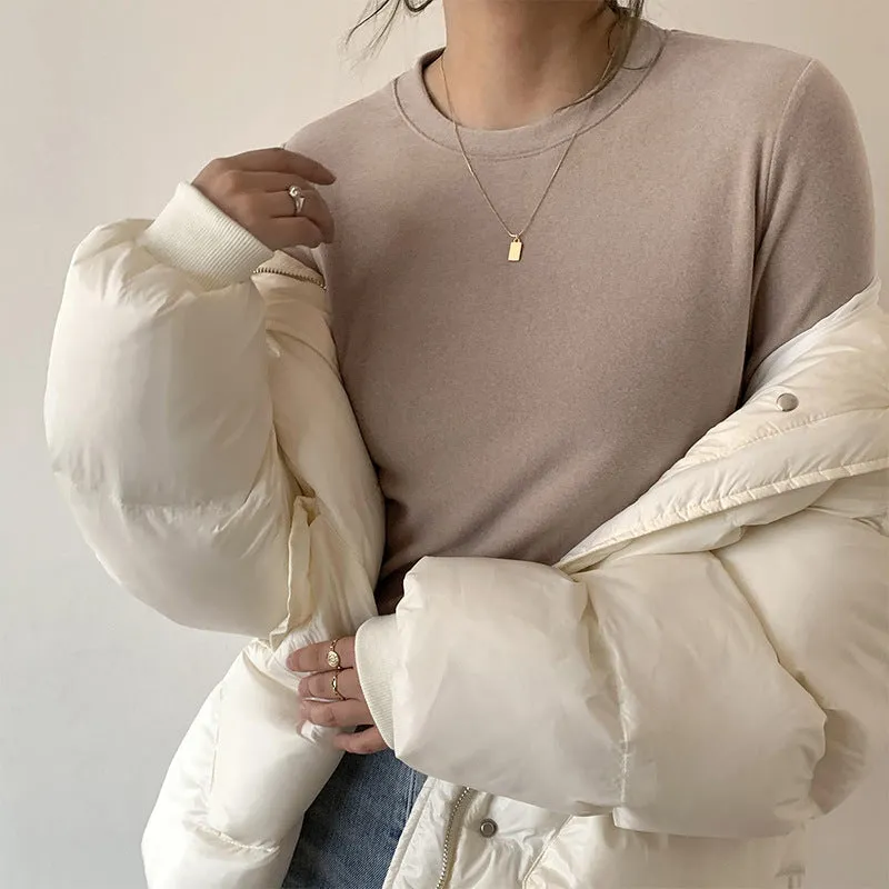 Znbbw Velvet Black Bottomed Shirt For Women To Wear A New Korean Version Of Foreign Style Round Collar Slim Long-Sleeved Sanded Wool Warm Blouse In Autumn And Winter - Image 3