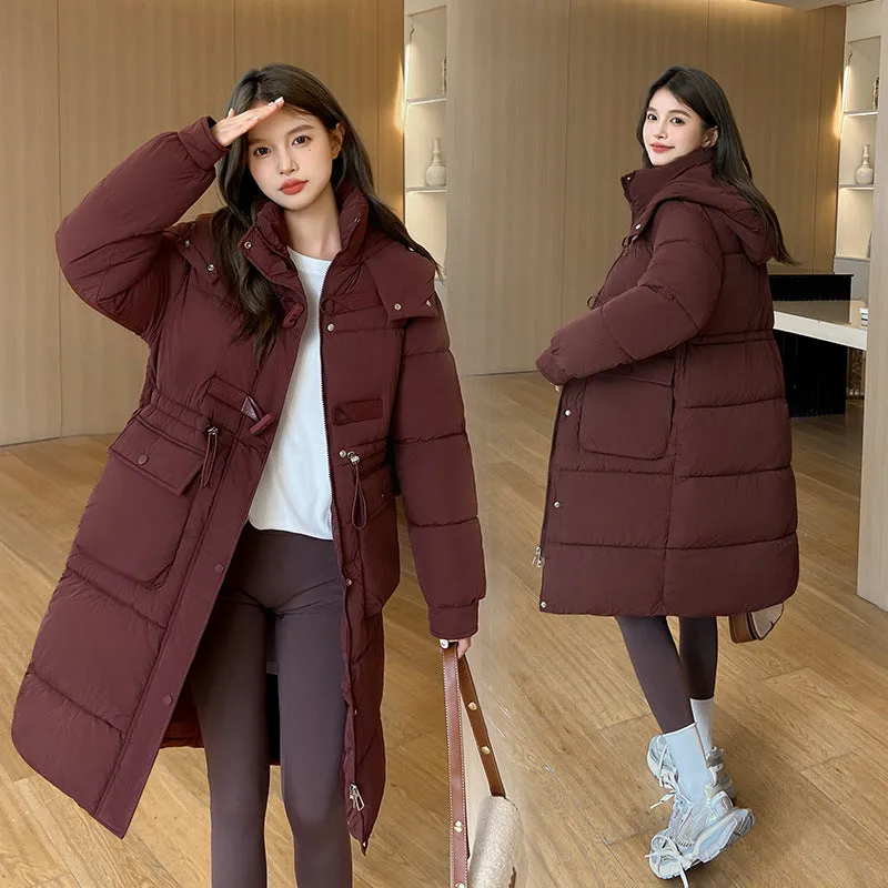 Coat Coat Female New Winter Hooded Down Cotton Long Over The Knee Thick Waist Show Thin Cotton-Padded Jacket - Image 4