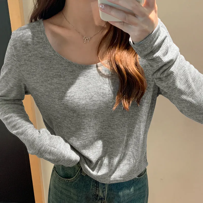 Goose Egg Collar Tencel Long-Sleeved T-Shirt Women Wear The New Soft Waxy Skin Bottoming Shirt In Spring - Image 4