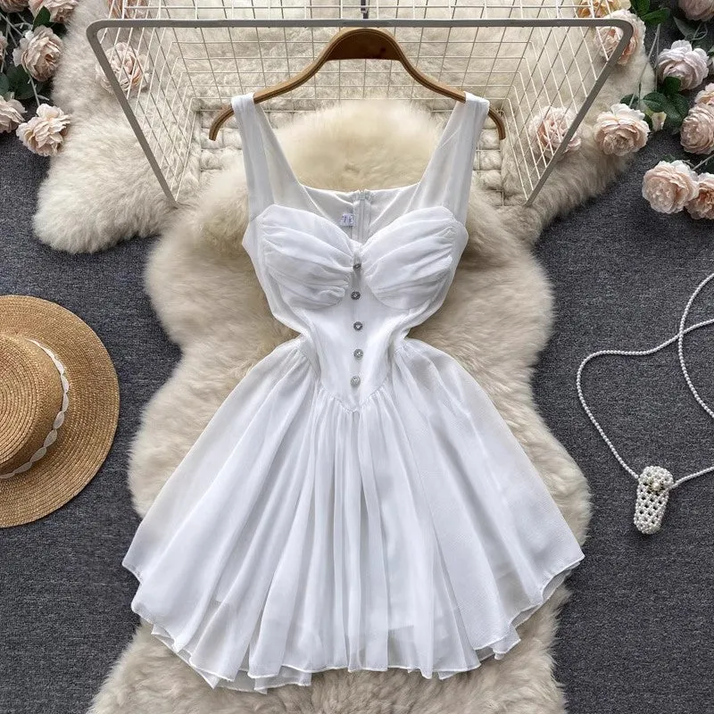 Znbbw And Spicy Girls First Love Chest Halter Skirt French Small Man With High Waist And Thin Fluffy Dress Summer