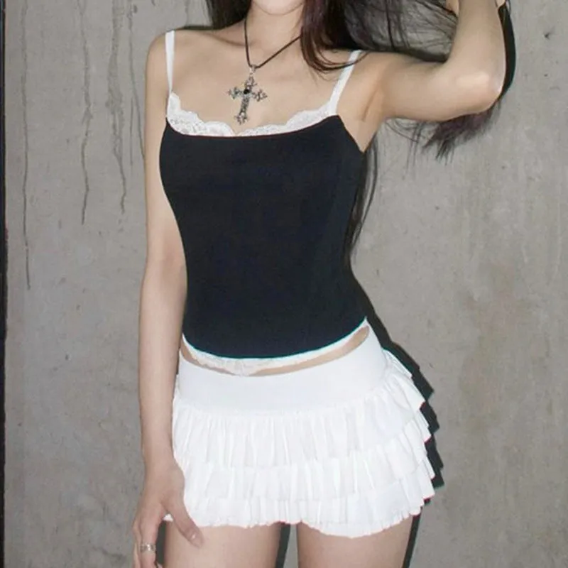 Color Lace Lace Fashion Design Sense With A Small Sling Top Girl 2024 Hot Girls Sexy Knitted Vest - Image 2