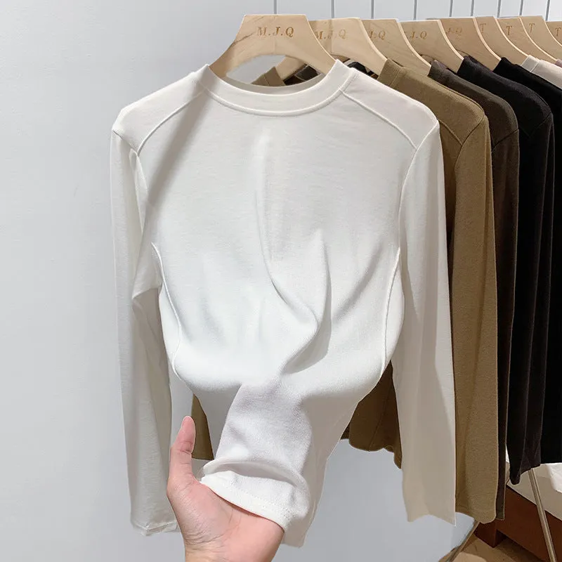 European Designer Round-Necked Long-Sleeved T-Shirt Women Slim In Autumn And Winter 2025 Look Thin With A Bottomed Blouse - Image 5