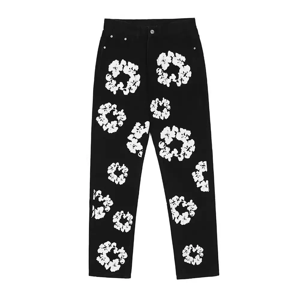 Znbbw Year's Popular Black Printed Jeans Y2K Fashion Loose Fit Wide Leg Offset Casual Pants - Image 3