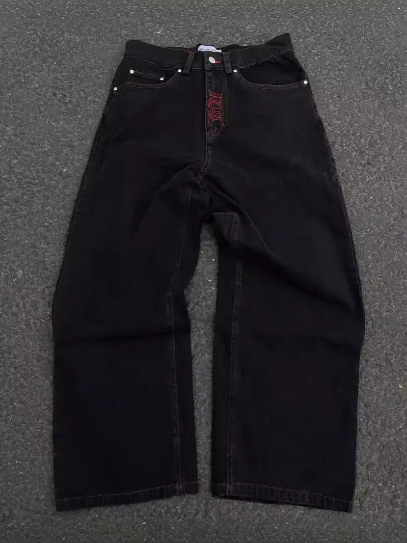 Znbbw Year Y2K Jeans Men's Wear Hip-Hop Retro Skull Water Washed Loose Jeans Casual Wide-Legged Pants - Image 7