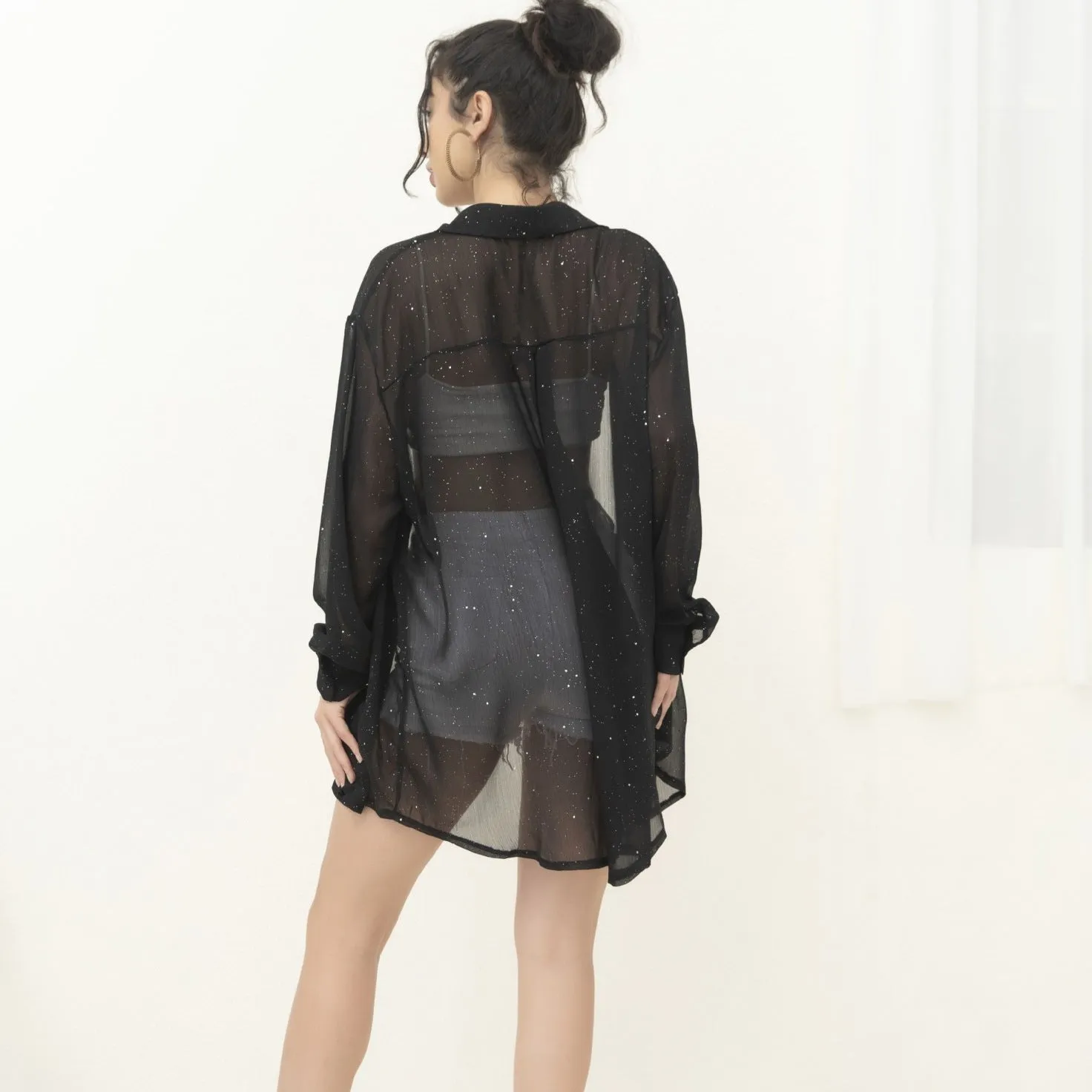 Znbbw Women's Wear Popular Fashion Long-Sleeved Thin Lapel Sequined Shirt Leisure Shirt - Image 2