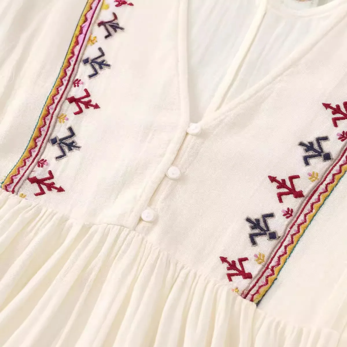 Znbbw 2024 New Street Style V-Collar Stitched Embroidered Short Dress 5770042 - Image 3