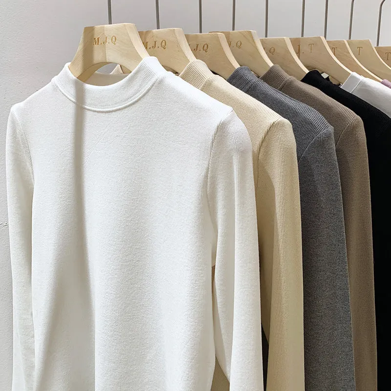 Znbbw Pat Small Standing Collar Bottomed Blouse Women's Autumn And Winter Thread Foreign Style New Elastic Soft Waxy Pro-Skin Grinding Coat - Image 10