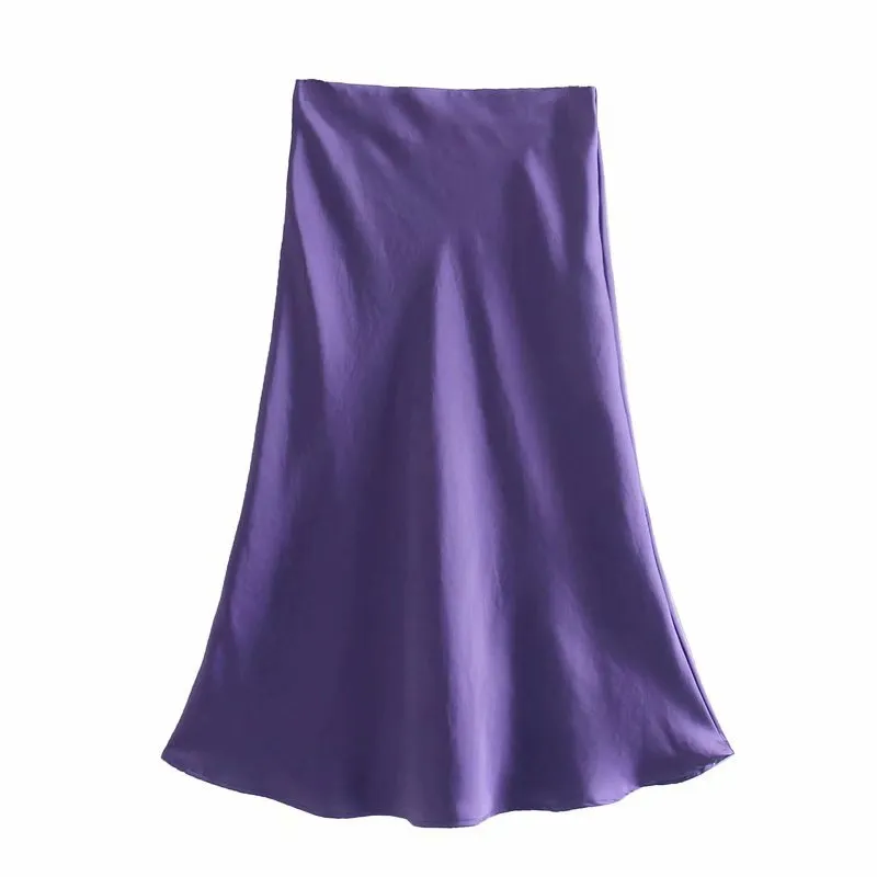 Znbbw 2024 New Elastic Waistline Simple Full-Color Satin Full-Length Skirt - Image 21