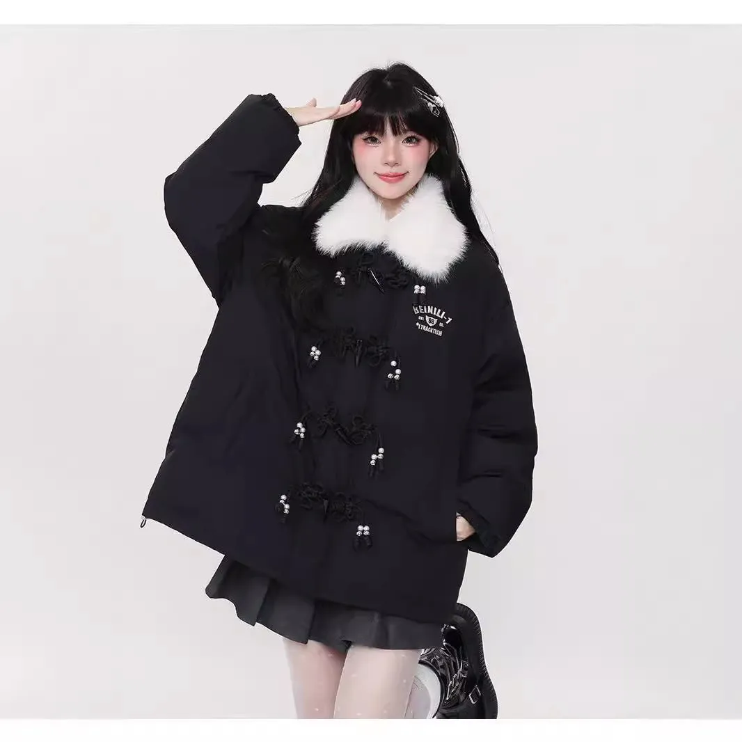 Sense Ox Horn Buckle And Thick Cotton Coat Female Winter Korean College Wind Casual Couples Warm Cotton-Padded Jacket Cotton-Padded Jacket - Image 4