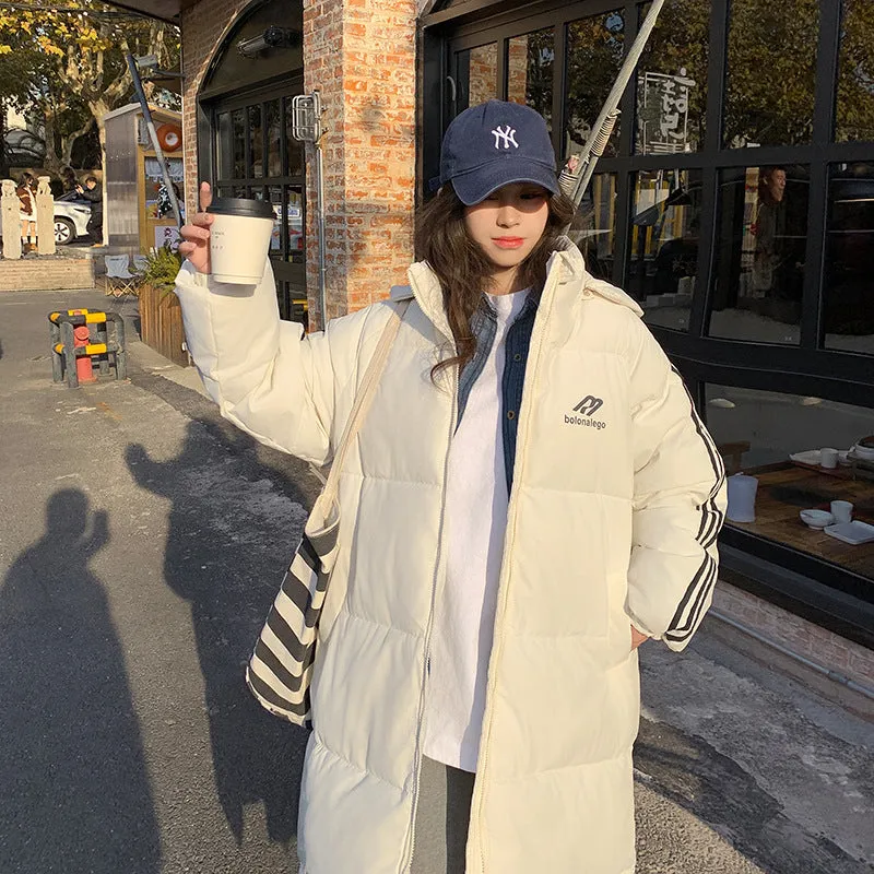 Long Down Cotton-Padded Clothes Women Winter New Knee Students Loose Large Size Plus Thick Cotton-Padded Jacket Coat Bread Clothes - Image 2