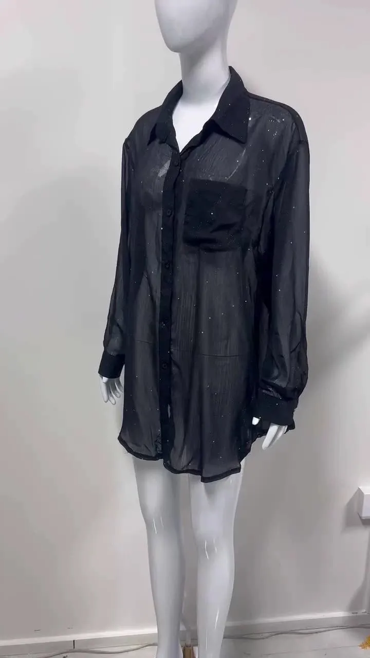 Znbbw Women's Wear Popular Fashion Long-Sleeved Thin Lapel Sequined Shirt Leisure Shirt - Image 8