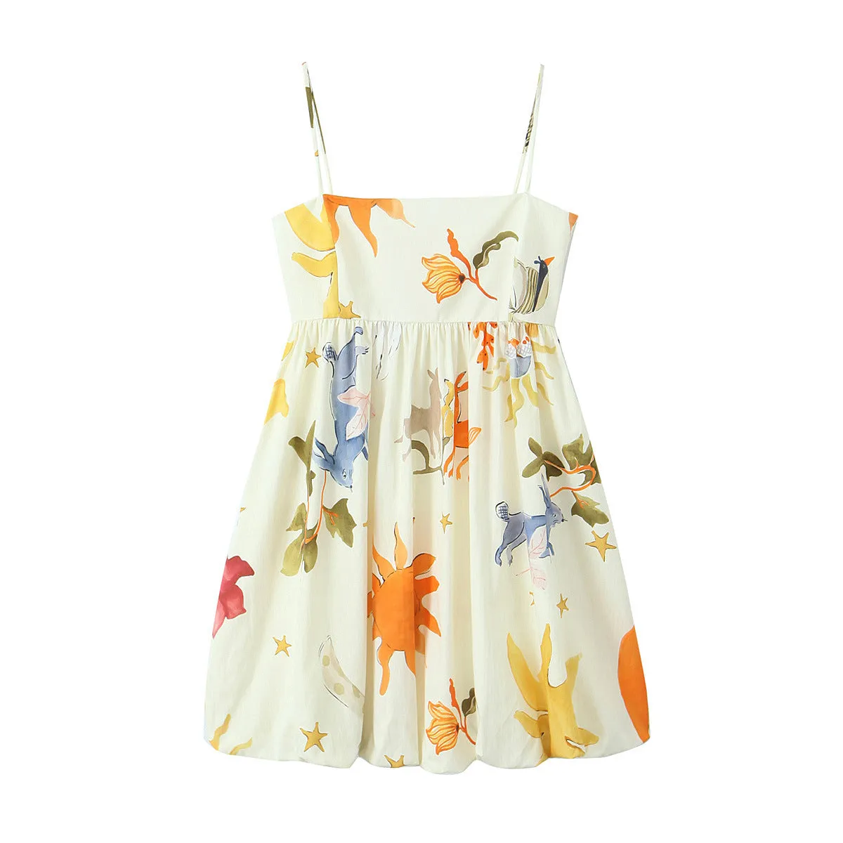Znbbw Spring Print Loose Mini Suspender Dress 2986141